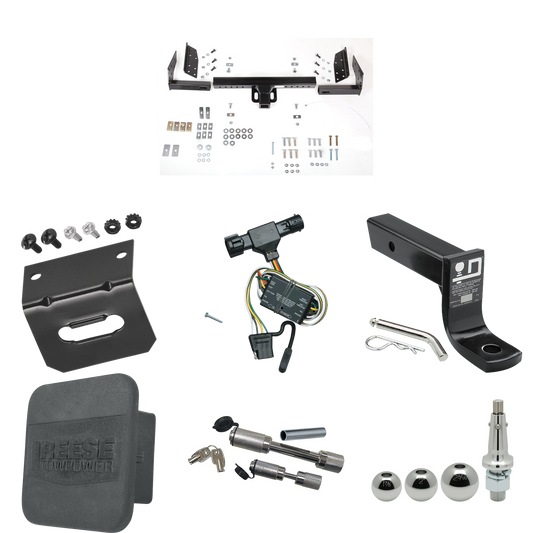 Fits 1993-1997 Ford Ranger Trailer Hitch Tow PKG w/ 4-Flat Wiring + Ball Mount w/ 4" Drop + Interchangeable Ball 1-7/8" & 2" & 2-5/16" + Wiring Bracket + Dual Hitch & Coupler Locks + Hitch Cover (Excludes: w/Rear Fascia Models) By Reese Towpower