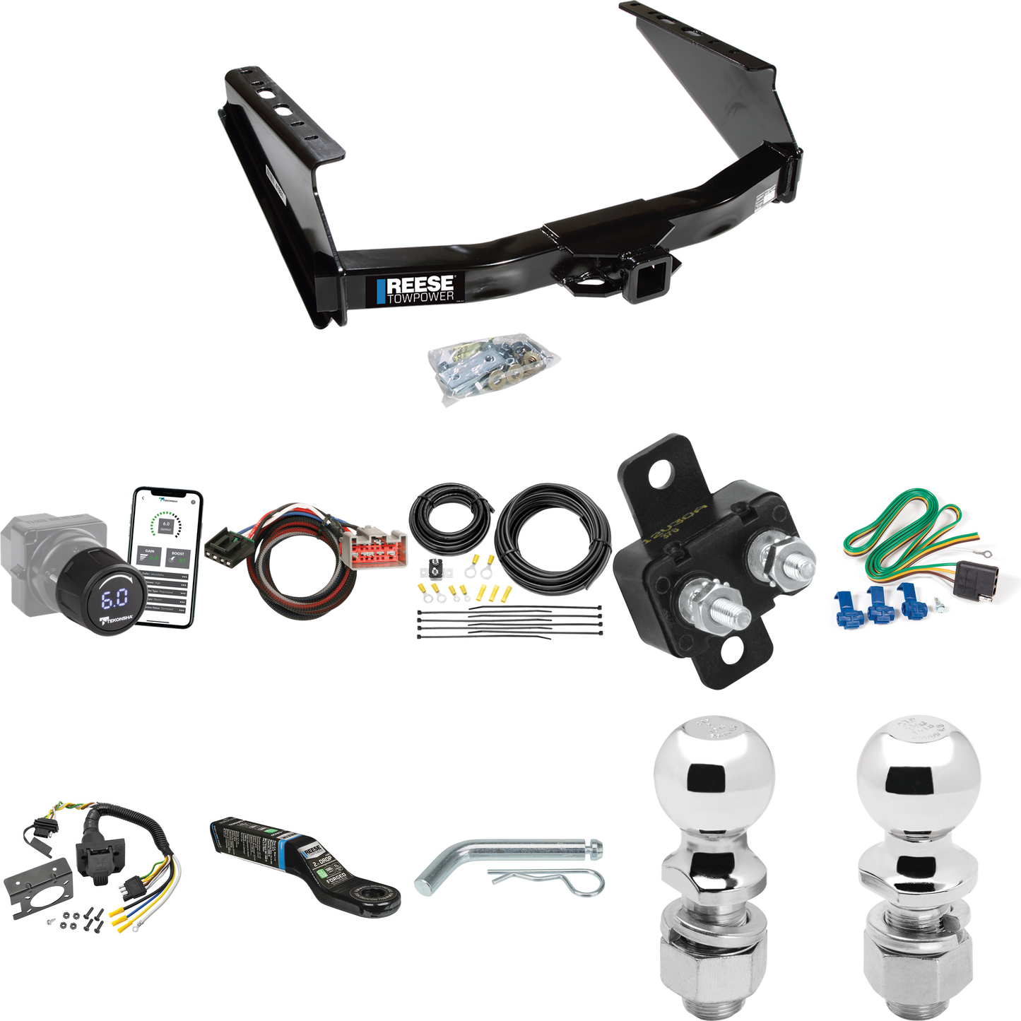 Fits 2008-2020 Ford F-350 Super Duty Trailer Hitch Tow PKG w/ Tekonsha Prodigy iD Bluetooth Wireless Brake Control + Plug & Play BC Adapter + 7-Way RV Wiring + 2" & 2-5/16" Ball & Drop Mount (Excludes: Cab & Chassis Models) By Reese Towpower