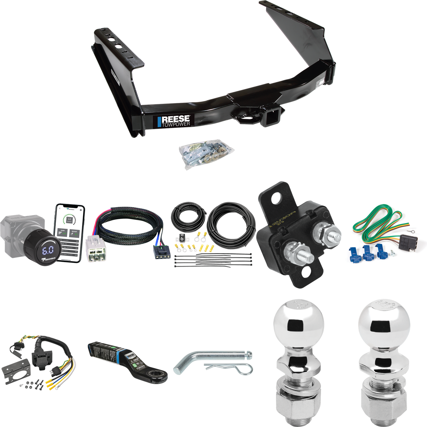 Fits 2005-2007 Ford F-350 Super Duty Trailer Hitch Tow PKG w/ Tekonsha Prodigy iD Bluetooth Wireless Brake Control + Plug & Play BC Adapter + 7-Way RV Wiring + 2" & 2-5/16" Ball & Drop Mount (Excludes: Cab & Chassis Models) By Reese Towpower