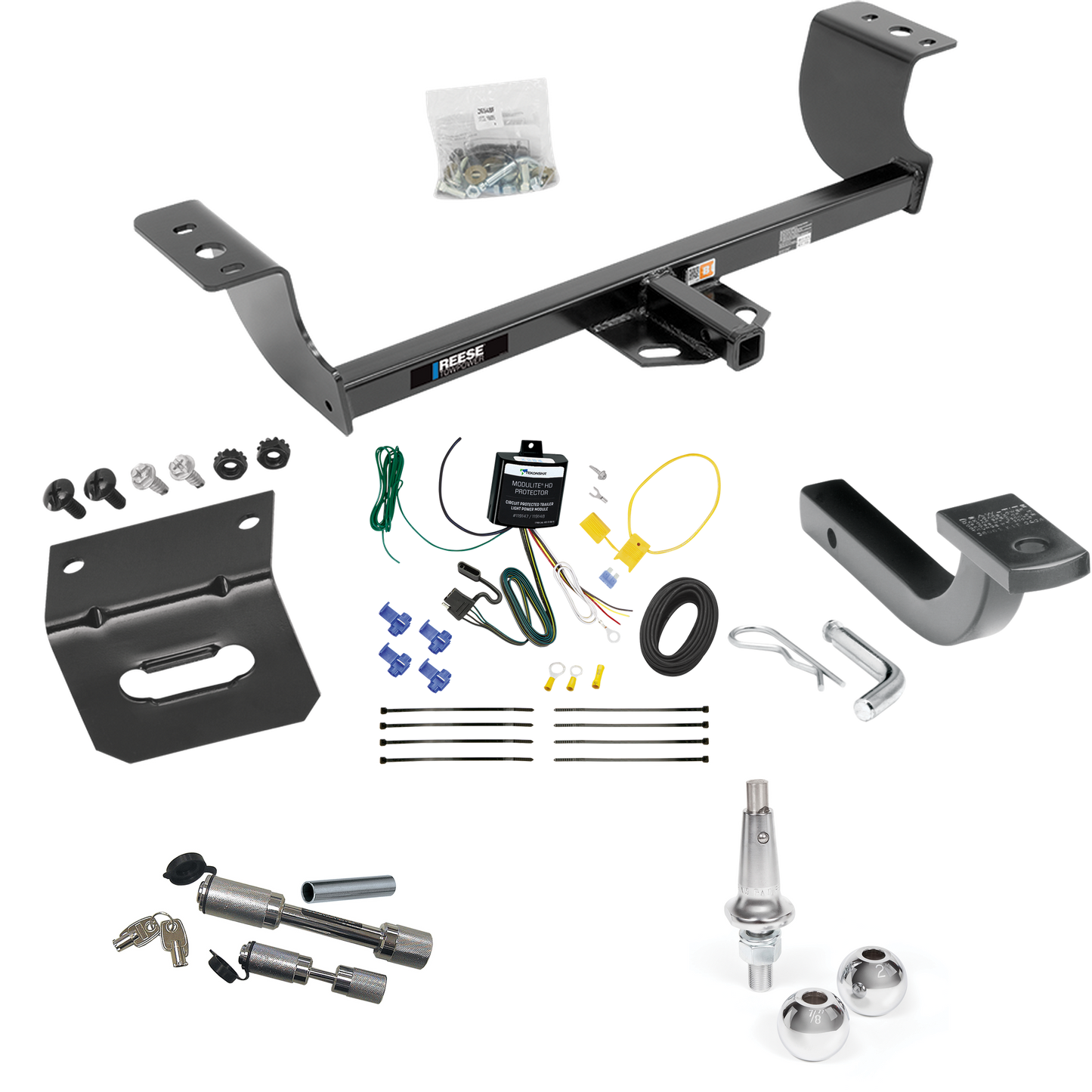 Fits 2005-2008 Dodge Magnum Trailer Hitch Tow PKG w/ 4-Flat Wiring Harness + Draw-Bar + Interchangeable 1-7/8" & 2" Balls + Wiring Bracket + Dual Hitch & Coupler Locks By Reese Towpower