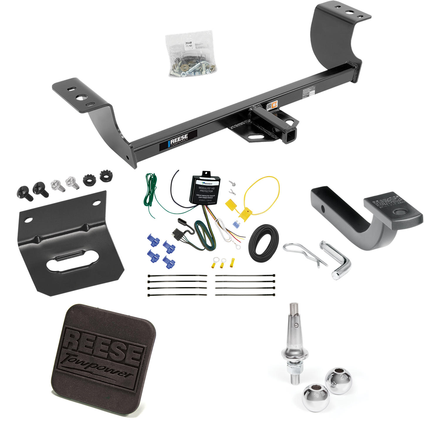 Fits 2005-2008 Dodge Magnum Trailer Hitch Tow PKG w/ 4-Flat Wiring Harness + Draw-Bar + Interchangeable 1-7/8" & 2" Balls + Wiring Bracket + Hitch Cover By Reese Towpower