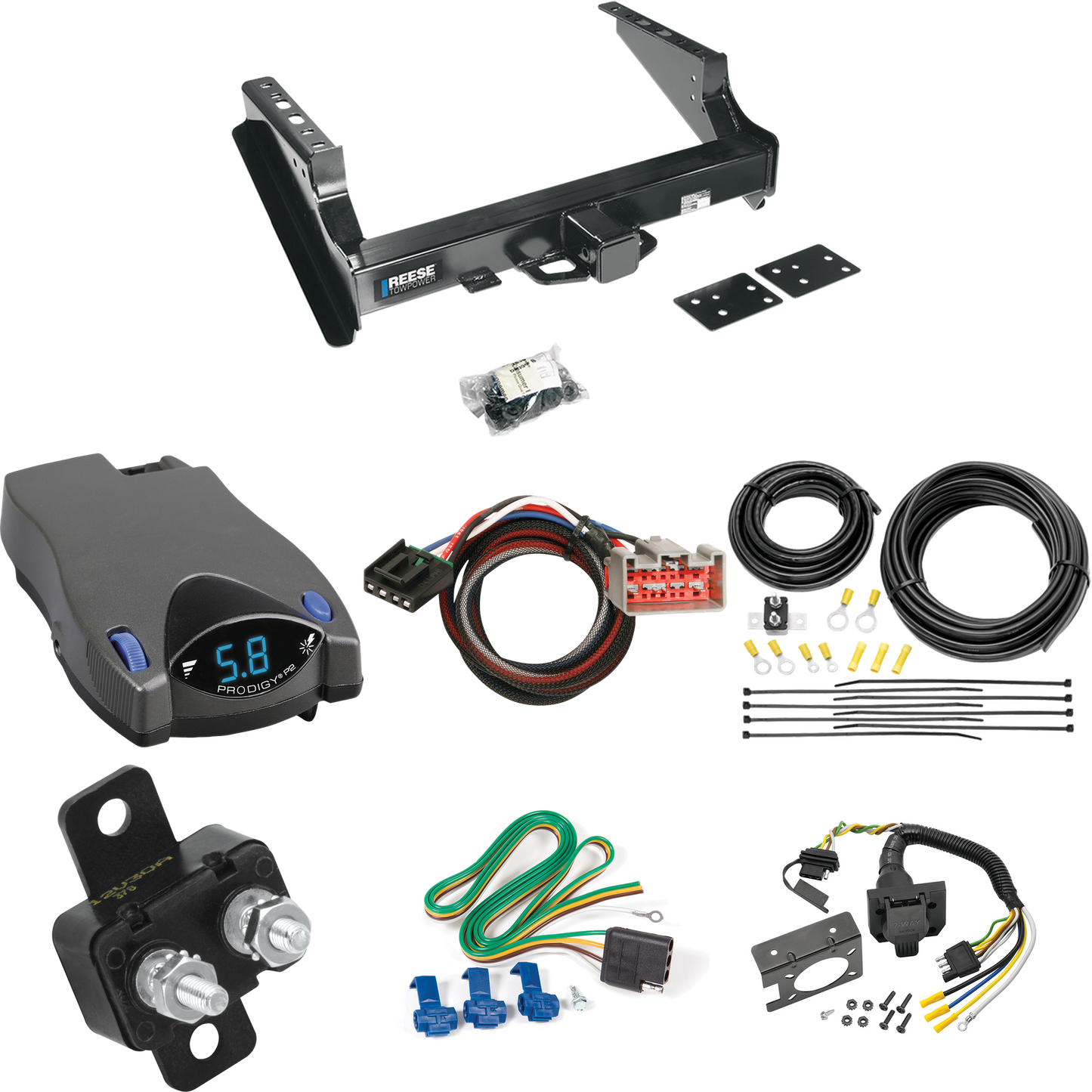 Fits 2008-2020 Ford F-250 Super Duty Trailer Hitch Tow PKG w/ Tekonsha Prodigy P2 Brake Control + Plug & Play BC Adapter + 7-Way RV Wiring (Excludes: Cab & Chassis Models) By Reese Towpower