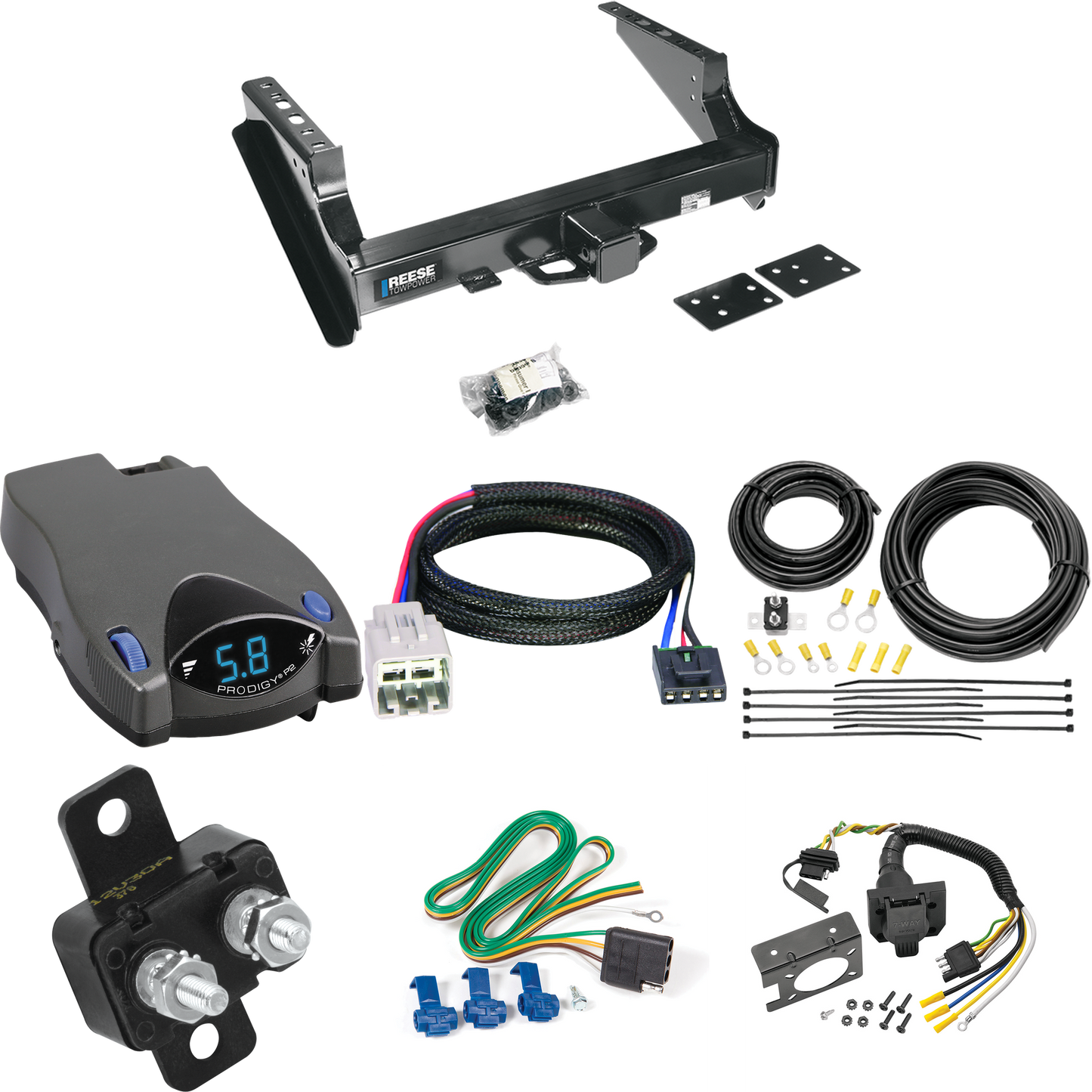 Fits 2005-2007 Ford F-250 Super Duty Trailer Hitch Tow PKG w/ Tekonsha Prodigy P2 Brake Control + Plug & Play BC Adapter + 7-Way RV Wiring (Excludes: Cab & Chassis Models) By Reese Towpower