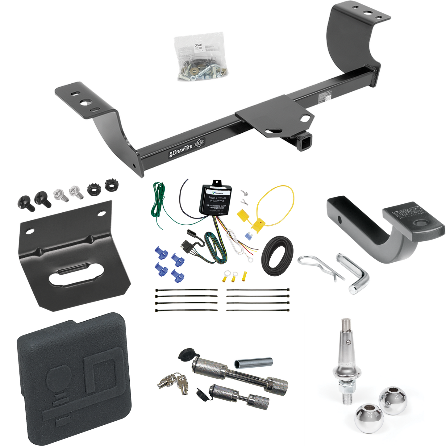 Fits 2005-2008 Dodge Magnum Trailer Hitch Tow PKG w/ 4-Flat Wiring Harness + Draw-Bar + Interchangeable 1-7/8" & 2" Balls + Wiring Bracket + Hitch Cover + Dual Hitch & Coupler Locks By Draw-Tite