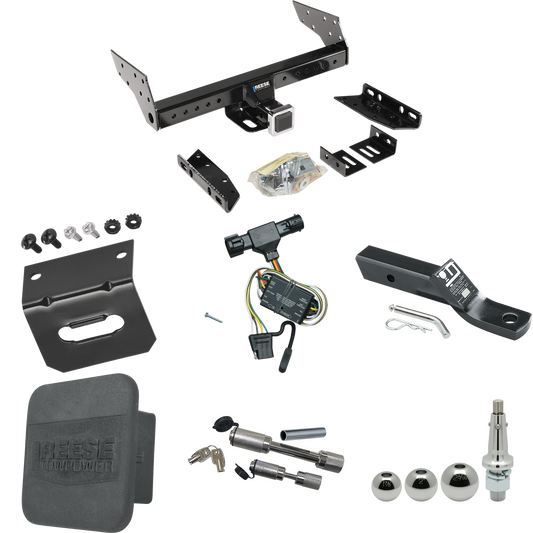 Fits 1994-2009 Mazda B4000 Trailer Hitch Tow PKG w/ 4-Flat Wiring + Ball Mount w/ 2" Drop + Interchangeable Ball 1-7/8" & 2" & 2-5/16" + Wiring Bracket + Dual Hitch & Coupler Locks + Hitch Cover By Reese Towpower