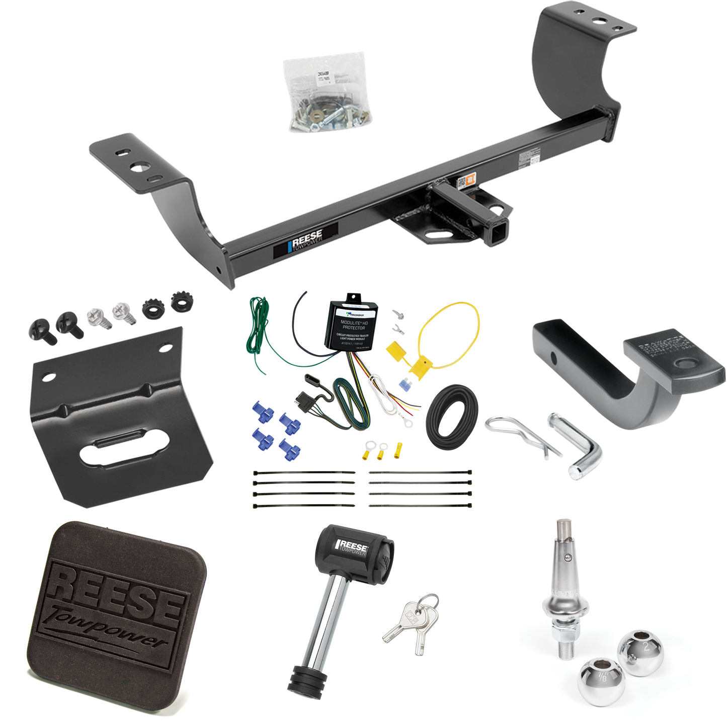 Fits 2008-2010 Chrysler 300 Trailer Hitch Tow PKG w/ 4-Flat Wiring Harness + Draw-Bar + Interchangeable 1-7/8" & 2" Balls + Wiring Bracket + Hitch Cover + Hitch Lock By Reese Towpower