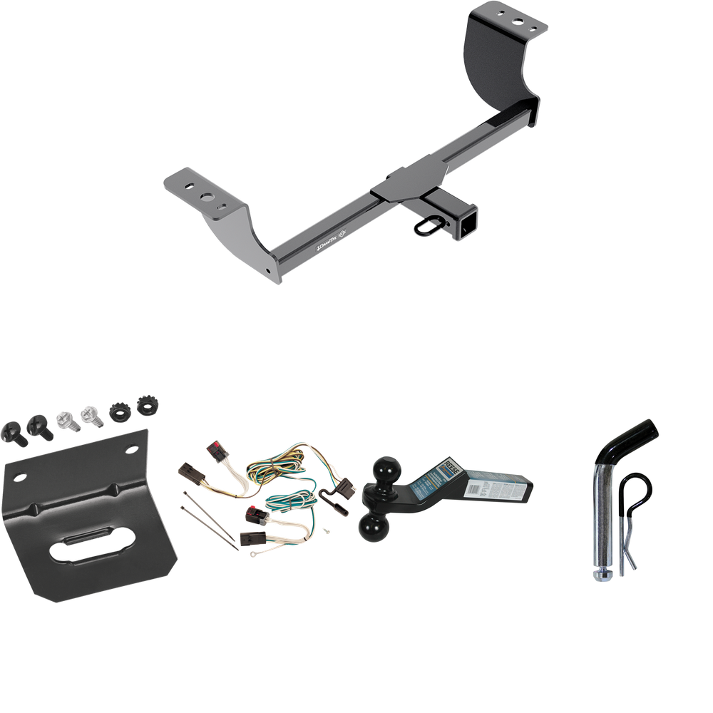 Fits 2006-2010 Dodge Charger Trailer Hitch Tow PKG w/ 4-Flat Wiring Harness + Dual Ball Ball Mount 2" & 2-5/16" Trailer Balls + Pin/Clip +  Wiring Bracket By Draw-Tite