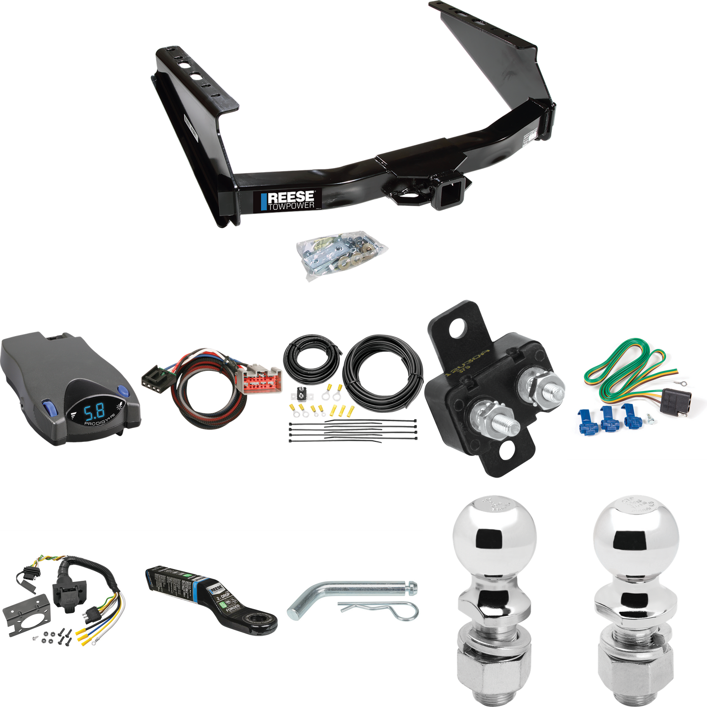 Fits 2002-2004 Ford F-250 Super Duty Trailer Hitch Tow PKG w/ Tekonsha Prodigy P2 Brake Control + Plug & Play BC Adapter + 7-Way RV Wiring + 2" & 2-5/16" Ball & Drop Mount (Excludes: Cab & Chassis Models) By Reese Towpower