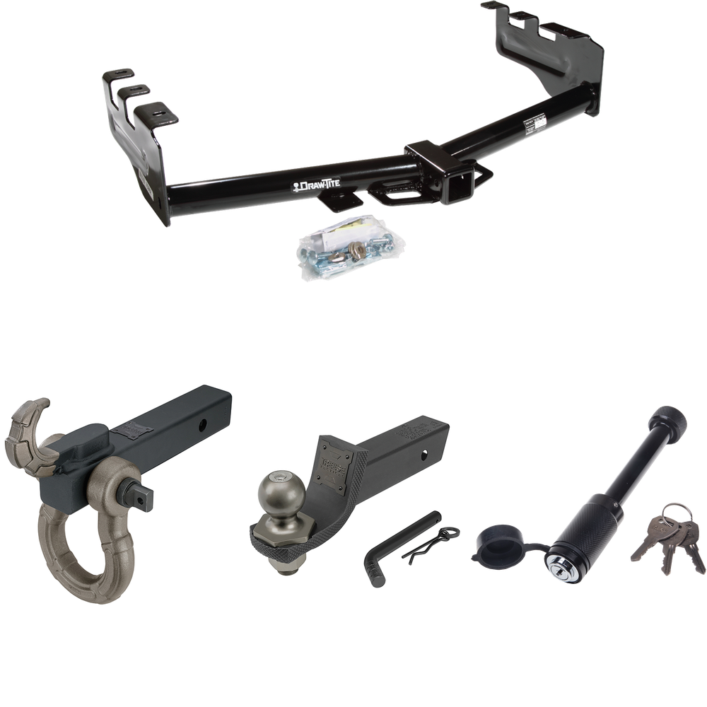 Fits 1999-2004 Chevrolet Silverado 2500 Trailer Hitch Tow PKG + Interlock Tactical Starter Kit w/ 2" Drop & 2" Ball + Tactical Hook & Shackle Mount + Tactical Dogbone Lock By Draw-Tite