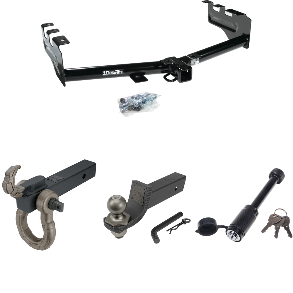 Fits 1999-2002 Chevrolet Silverado 1500 Trailer Hitch Tow PKG + Interlock Tactical Starter Kit w/ 2" Drop & 2" Ball + Tactical Hook & Shackle Mount + Tactical Dogbone Lock By Draw-Tite