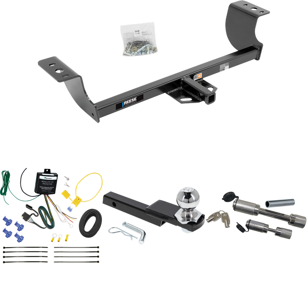 Fits 2005-2008 Dodge Magnum Trailer Hitch Tow PKG w/ 4-Flat Wiring Harness + Interlock Starter Kit w/ 2" Ball 1-1/4" Drop 3/4" Rise + Dual Hitch & Coupler Locks By Reese Towpower