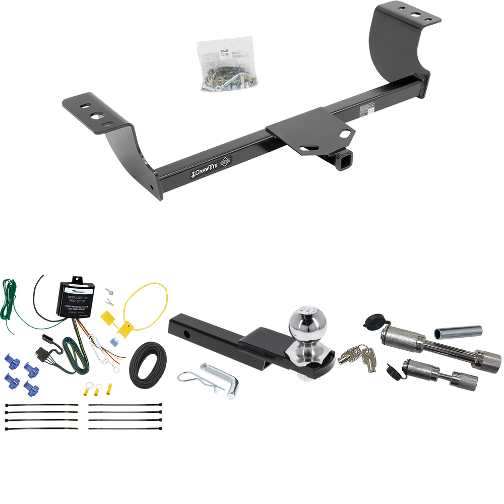 Fits 2005-2008 Dodge Magnum Trailer Hitch Tow PKG w/ 4-Flat Wiring Harness + Interlock Starter Kit w/ 2" Ball 1-1/4" Drop 3/4" Rise + Dual Hitch & Coupler Locks By Draw-Tite