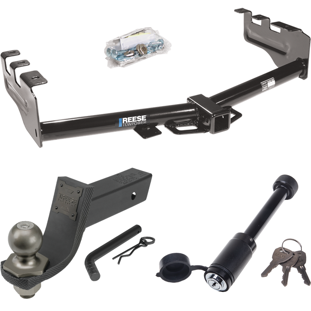 Fits 2001-2003 Chevrolet Silverado 1500 HD Trailer Hitch Tow PKG + Interlock Tactical Starter Kit w/ 3-1/4" Drop & 2" Ball + Tactical Dogbone Lock By Reese Towpower