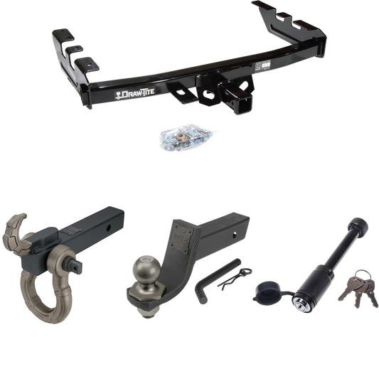 Fits 1999-2004 GMC Sierra 2500 Trailer Hitch Tow PKG + Interlock Tactical Starter Kit w/ 3-1/4" Drop & 2" Ball + Tactical Hook & Shackle Mount + Tactical Dogbone Lock By Draw-Tite