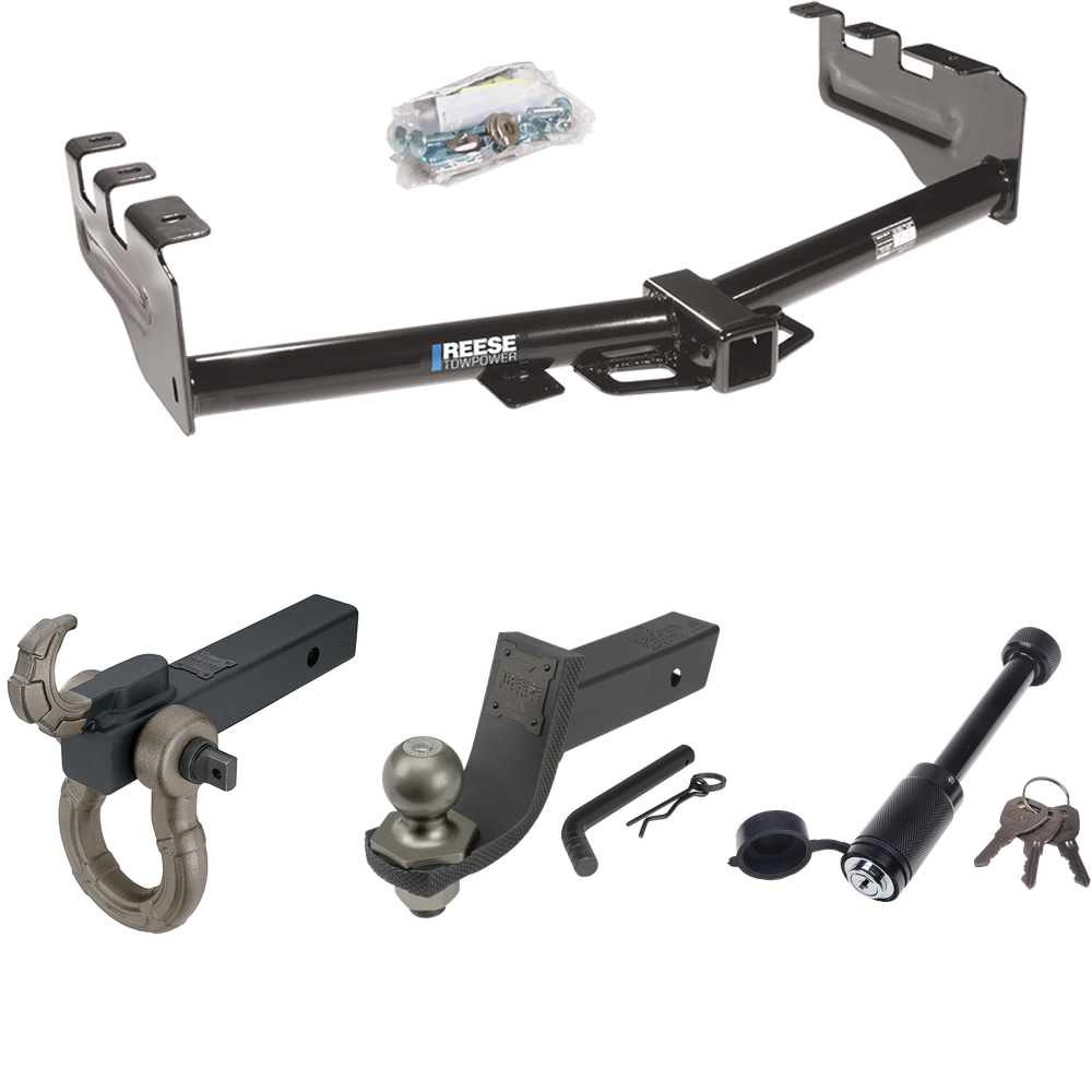 Fits 2005-2007 GMC Sierra 1500 HD Trailer Hitch Tow PKG + Interlock Tactical Starter Kit w/ 3-1/4" Drop & 2" Ball + Tactical Hook & Shackle Mount + Tactical Dogbone Lock (For (Classic) Models) By Reese Towpower