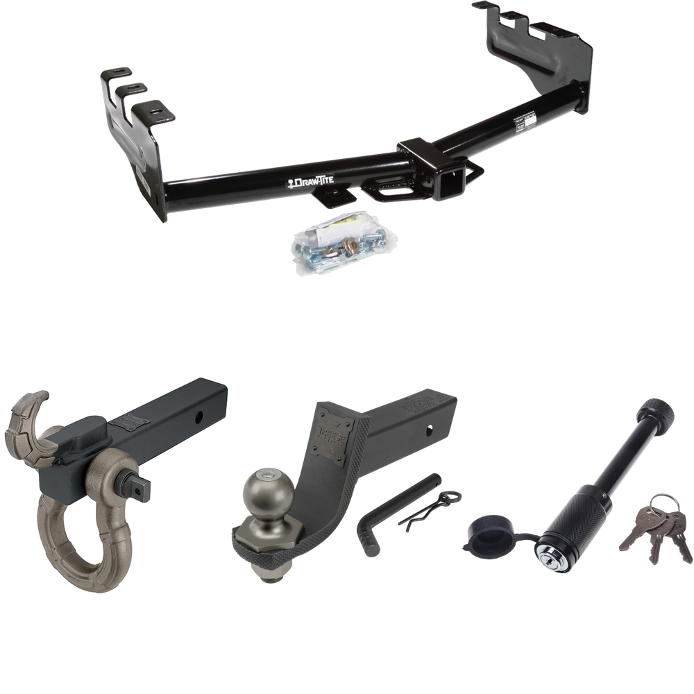 Fits 2007-2013 GMC Sierra 1500 Trailer Hitch Tow PKG + Interlock Tactical Starter Kit w/ 3-1/4" Drop & 2" Ball + Tactical Hook & Shackle Mount + Tactical Dogbone Lock By Draw-Tite