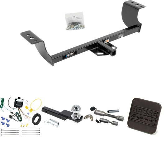 Fits 2008-2010 Chrysler 300 Trailer Hitch Tow PKG w/ 4-Flat Wiring Harness + Interlock Starter Kit w/ 2" Ball 1-1/4" Drop 3/4" Rise + Hitch Cover + Dual Hitch & Coupler Locks By Reese Towpower