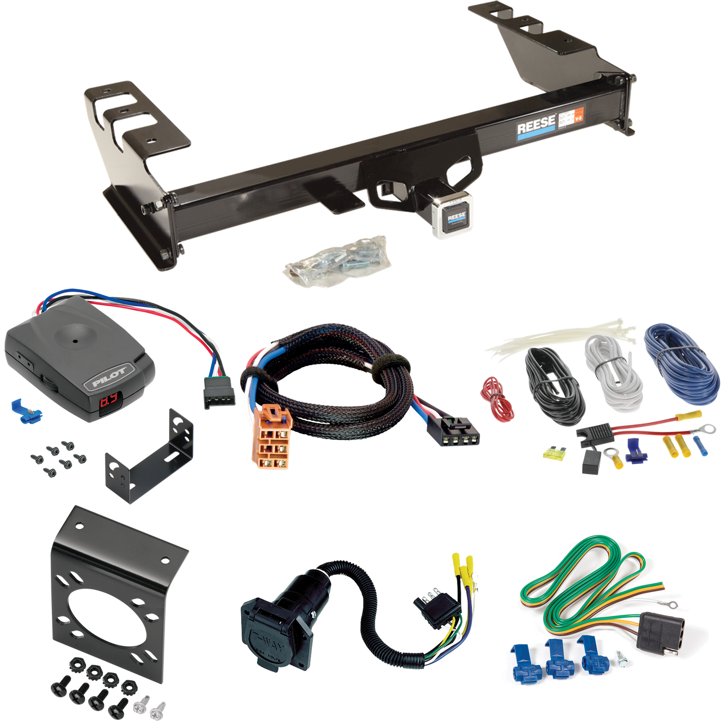 Se adapta al paquete de enganche de remolque GMC Sierra 1500 HD 2003-2007 con control de freno piloto serie Pro + adaptador BC Plug &amp; Play + cableado RV de 7 vías de Reese Towpower