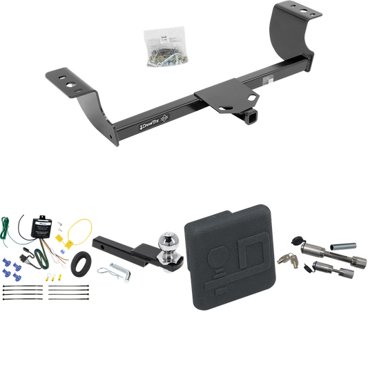 Fits 2005-2008 Dodge Magnum Trailer Hitch Tow PKG w/ 4-Flat Wiring Harness + Interlock Starter Kit w/ 2" Ball 1-1/4" Drop 3/4" Rise + Hitch Cover + Dual Hitch & Coupler Locks By Draw-Tite