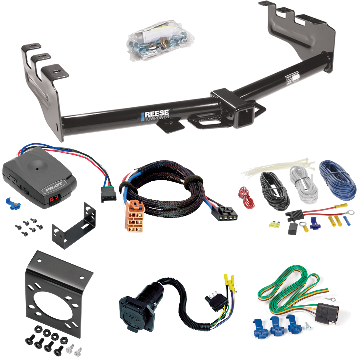 Fits 2003-2003 GMC Sierra 1500 HD Trailer Hitch Tow PKG w/ Pro Series Pilot Brake Control + Plug & Play BC Adapter + 7-Way RV Wiring By Reese Towpower