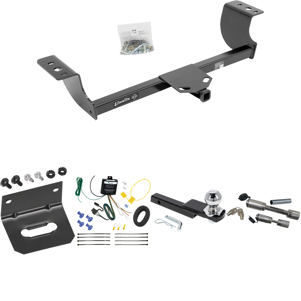 Fits 2008-2010 Chrysler 300 Trailer Hitch Tow PKG w/ 4-Flat Wiring Harness + Interlock Starter Kit w/ 2" Ball 1-1/4" Drop 3/4" Rise + Wiring Bracket + Dual Hitch & Coupler Locks By Draw-Tite