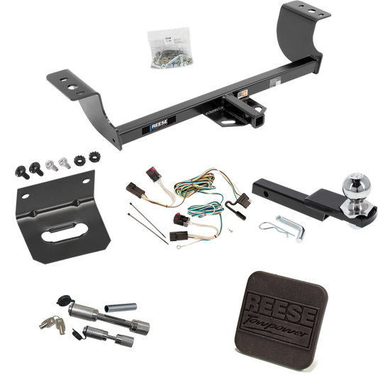 Fits 2006-2010 Dodge Charger Trailer Hitch Tow PKG w/ 4-Flat Wiring Harness + Interlock Starter Kit w/ 2" Ball 1-1/4" Drop 3/4" Rise + Wiring Bracket + Hitch Cover + Dual Hitch & Coupler Locks By Reese Towpower