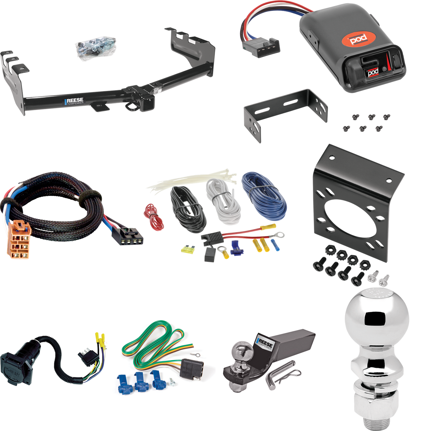 Se adapta al paquete de enganche de remolque GMC Sierra 1500 2003-2007 con control de freno POD serie Pro + adaptador BC Plug &amp; Play + cableado RV de 7 vías + soporte de bola y caída de 2" y 2-5/16" (para modelos (clásicos) ) Por Reese Towpower