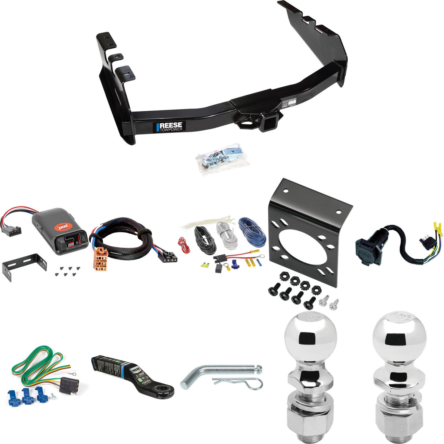 Fits 2003-2007 GMC Sierra 1500 Trailer Hitch Tow PKG w/ Pro Series POD Brake Control + Plug & Play BC Adapter + 7-Way RV Wiring + 2" & 2-5/16" Ball & Drop Mount (For (Classic) Models) By Reese Towpower