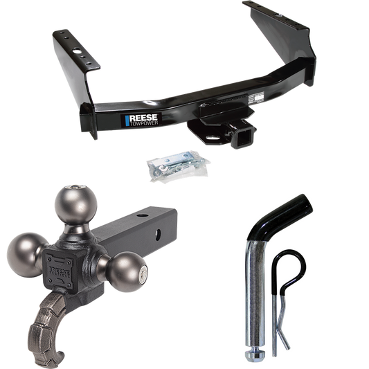 Fits 1999-2004 Ford F-350 Super Duty Trailer Hitch Tow PKG w/ Triple Ball Ball Mount 1-7/8" & 2" & 2-5/16" Trailer Balls w/ Tow Hook + Pin/Clip (Excludes: Cab & Chassis Models) By Reese Towpower