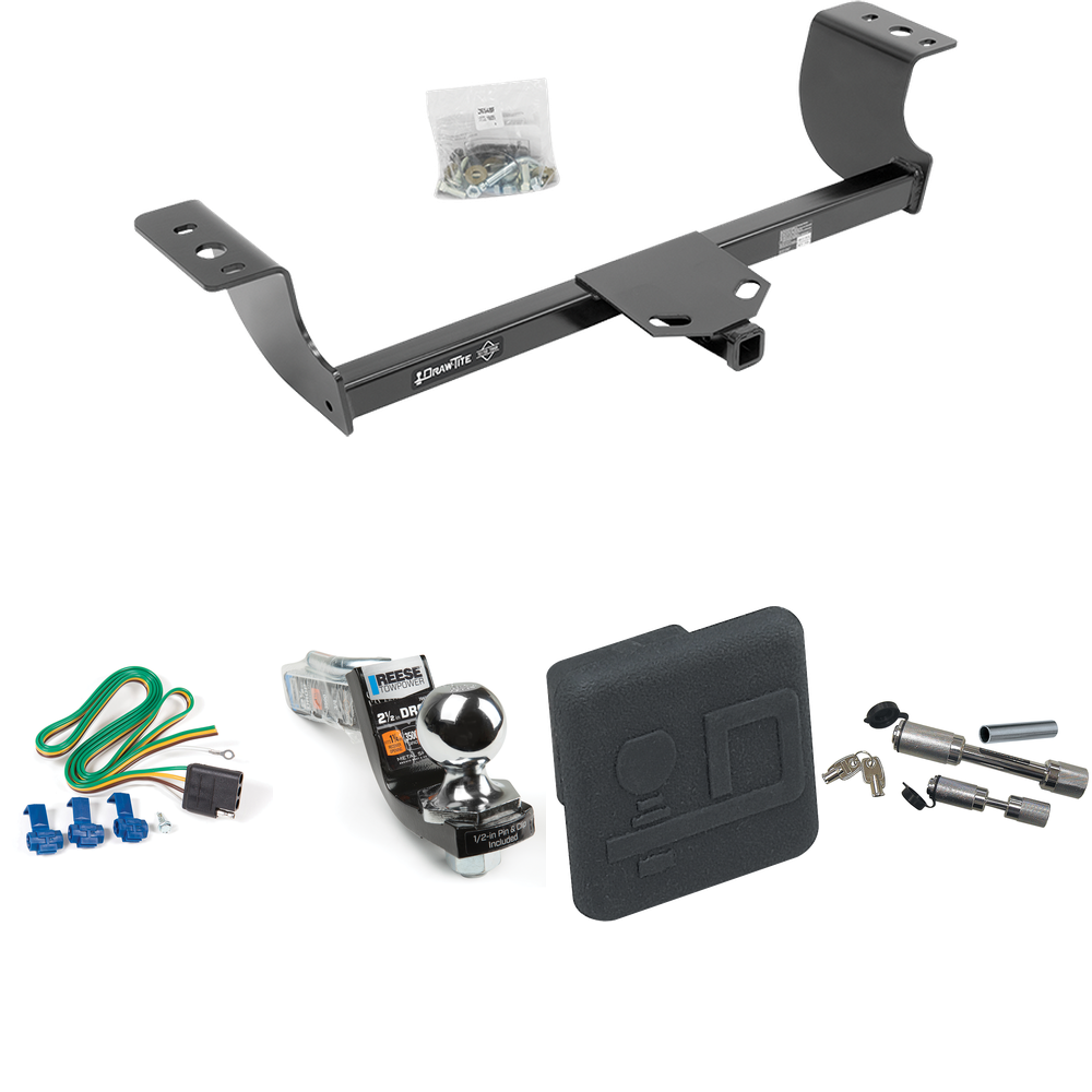 Fits 2005-2007 Chrysler 300 Trailer Hitch Tow PKG w/ 4-Flat Wiring Harness + Interlock Starter Kit w/ 2" Ball 2-1/2" Drop 2" Rise + Hitch Cover + Dual Hitch & Coupler Locks By Draw-Tite