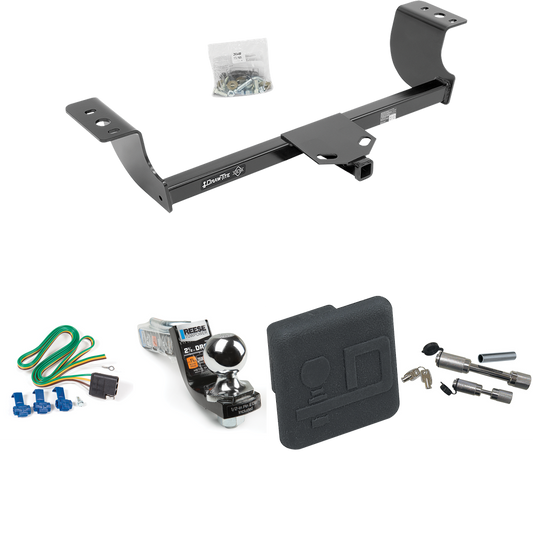 Fits 2005-2007 Chrysler 300 Trailer Hitch Tow PKG w/ 4-Flat Wiring Harness + Interlock Starter Kit w/ 2" Ball 2-1/2" Drop 2" Rise + Hitch Cover + Dual Hitch & Coupler Locks By Draw-Tite