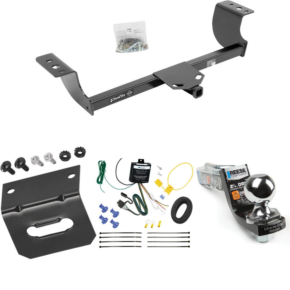 Fits 2008-2010 Chrysler 300 Trailer Hitch Tow PKG w/ 4-Flat Wiring Harness + Interlock Starter Kit w/ 2" Ball 2-1/2" Drop 2" Rise + Wiring Bracket By Draw-Tite