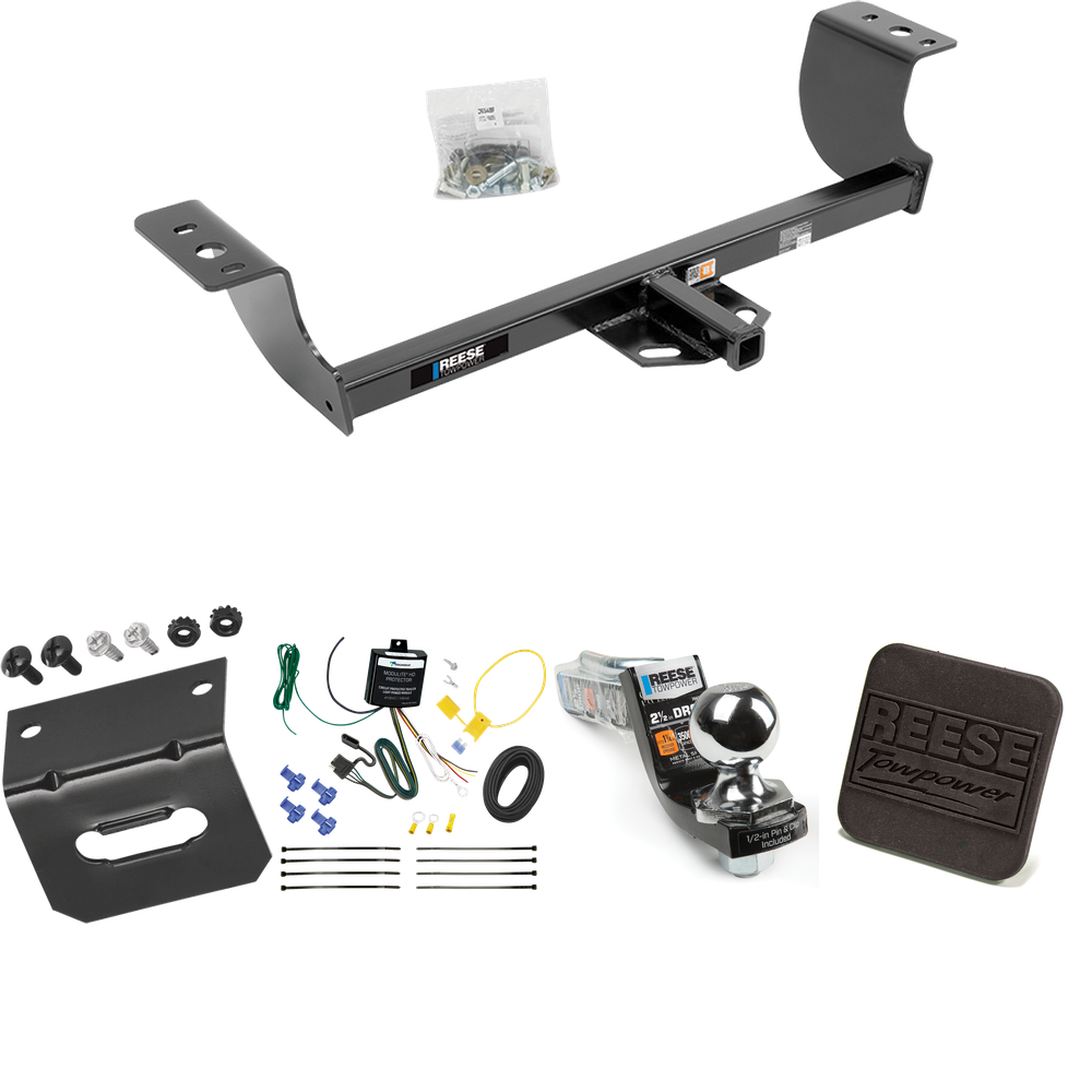 Fits 2008-2010 Chrysler 300 Trailer Hitch Tow PKG w/ 4-Flat Wiring Harness + Interlock Starter Kit w/ 2" Ball 2-1/2" Drop 2" Rise + Wiring Bracket + Hitch Cover By Reese Towpower