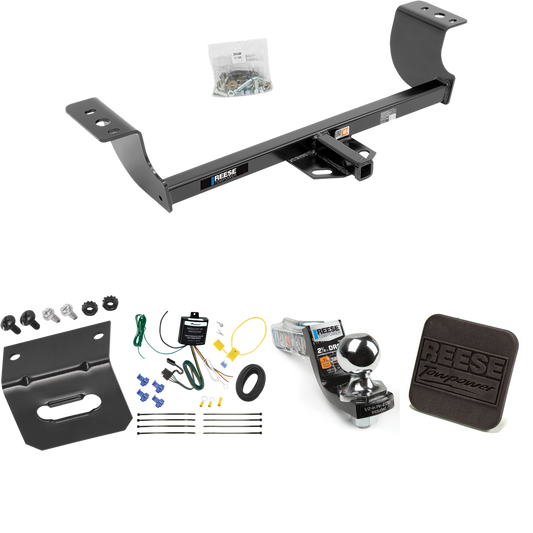 Fits 2008-2010 Chrysler 300 Trailer Hitch Tow PKG w/ 4-Flat Wiring Harness + Interlock Starter Kit w/ 2" Ball 2-1/2" Drop 2" Rise + Wiring Bracket + Hitch Cover By Reese Towpower