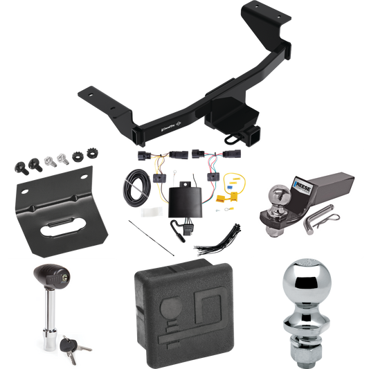 Fits 2021-2023 Ford Mustang Mach-E Trailer Hitch Tow PKG w/ 4-Flat Wiring + Starter Kit Ball Mount w/ 2" Drop & 2" Ball + 1-7/8" Ball + Wiring Bracket + Hitch Lock + Hitch Cover By Draw-Tite