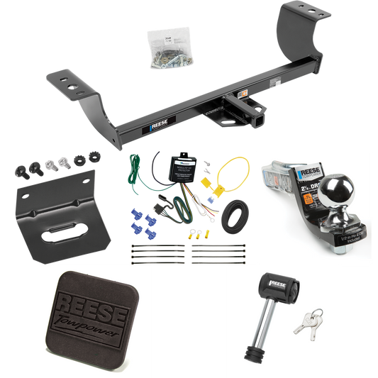 Fits 2005-2008 Dodge Magnum Trailer Hitch Tow PKG w/ 4-Flat Wiring Harness + Interlock Starter Kit w/ 2" Ball 2-1/2" Drop 2" Rise + Wiring Bracket + Hitch Cover + Hitch Lock By Reese Towpower