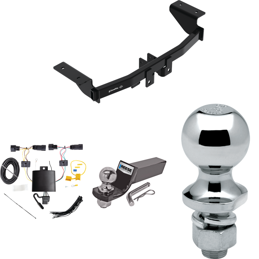 Fits 2021-2023 Ford Mustang Mach-E Trailer Hitch Tow PKG w/ 4-Flat Wiring + Starter Kit Ball Mount w/ 2" Drop & 2" Ball + 1-7/8" Ball By Draw-Tite