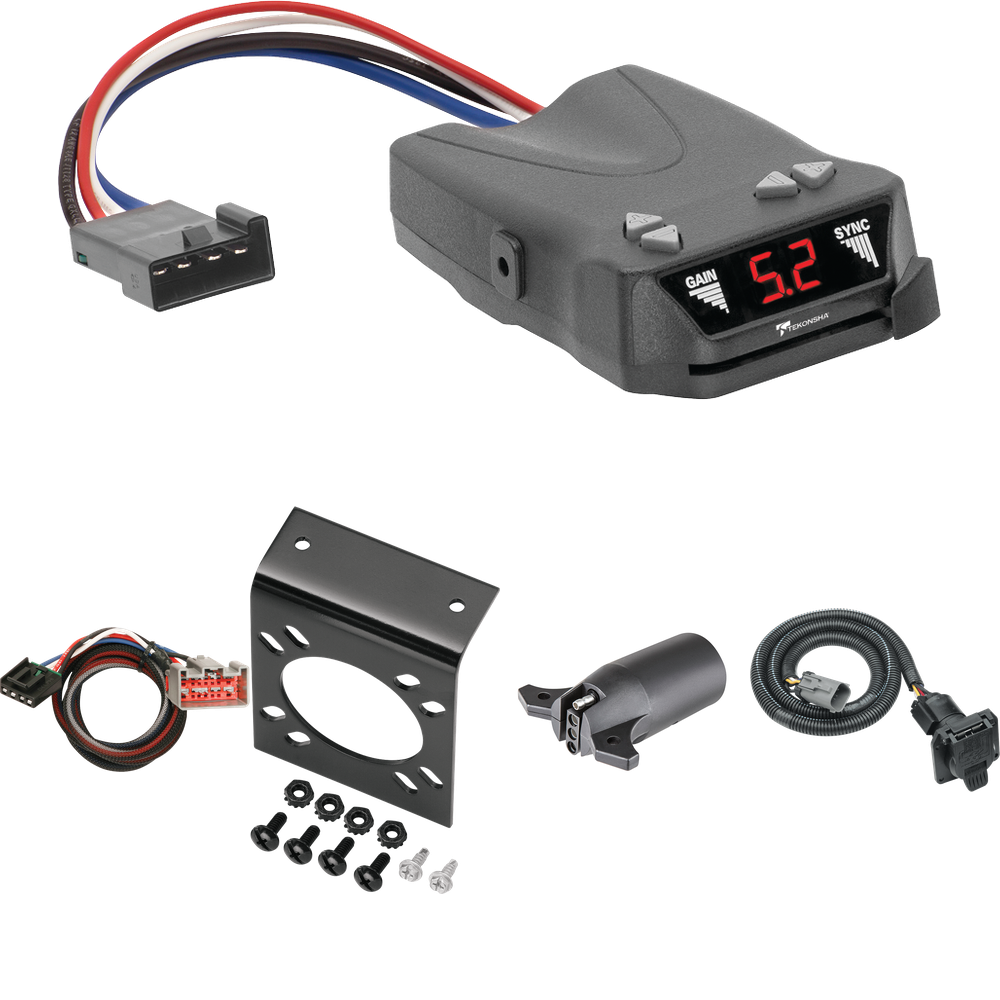 Fits 1999-2000 Ford F-350 Super Duty 7-Way RV Wiring + Tekonsha Brakeman IV Brake Control + Plug & Play BC Adapter + 7-Way to 4-Way Adapter (For w/Factory 4-Flat Models) By Tekonsha