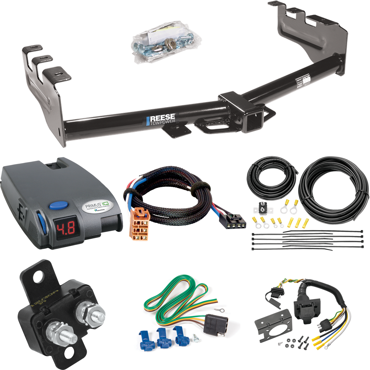 Se adapta al paquete de enganche de remolque GMC Sierra 1500 HD 2003-2003 con control de freno Tekonsha Primus IQ + adaptador BC Plug &amp; Play + cableado RV de 7 vías de Reese Towpower