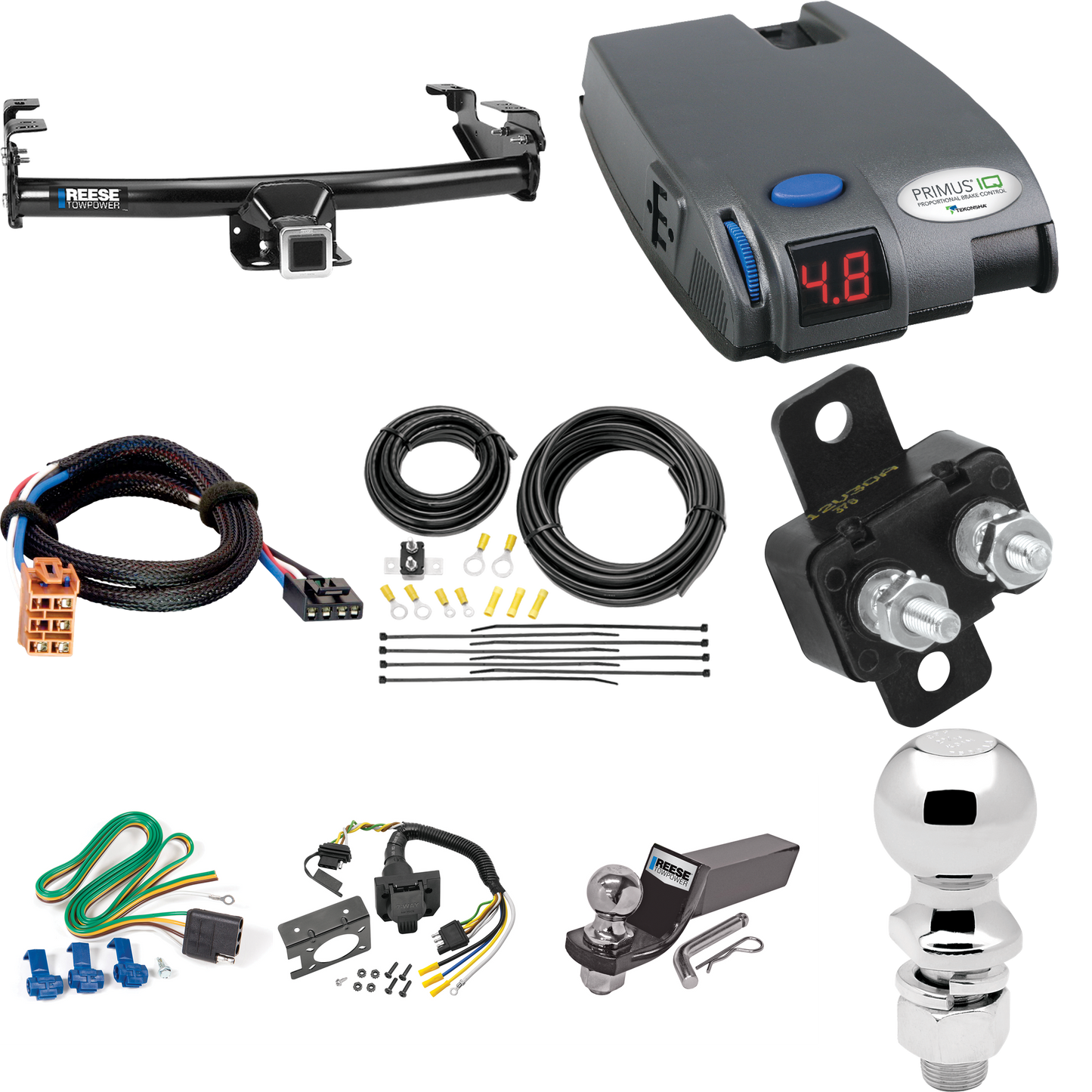 Fits 2003-2003 Chevrolet Silverado 1500 HD Trailer Hitch Tow PKG w/ Tekonsha Primus IQ Brake Control + Plug & Play BC Adapter + 7-Way RV Wiring + 2" & 2-5/16" Ball & Drop Mount By Reese Towpower