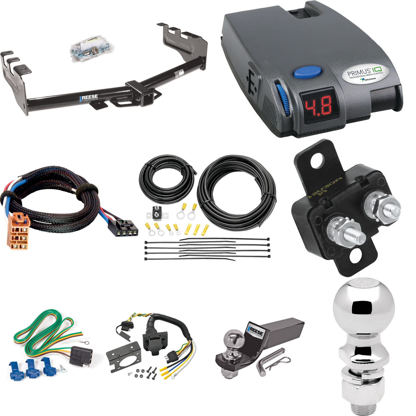 Fits 2003-2007 Chevrolet Silverado 1500 Trailer Hitch Tow PKG w/ Tekonsha Primus IQ Brake Control + Plug & Play BC Adapter + 7-Way RV Wiring + 2" & 2-5/16" Ball & Drop Mount (For (Classic) Models) By Reese Towpower