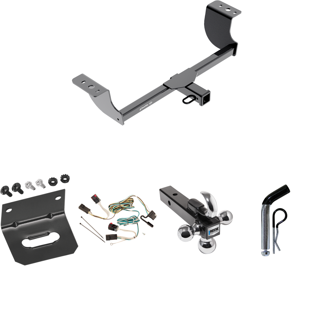 Fits 2005-2007 Chrysler 300 Trailer Hitch Tow PKG w/ 4-Flat Wiring Harness + Triple Ball Ball Mount 1-7/8" & 2" & 2-5/16" Trailer Balls w/ Tow Hook + Pin/Clip + Wiring Bracket By Draw-Tite