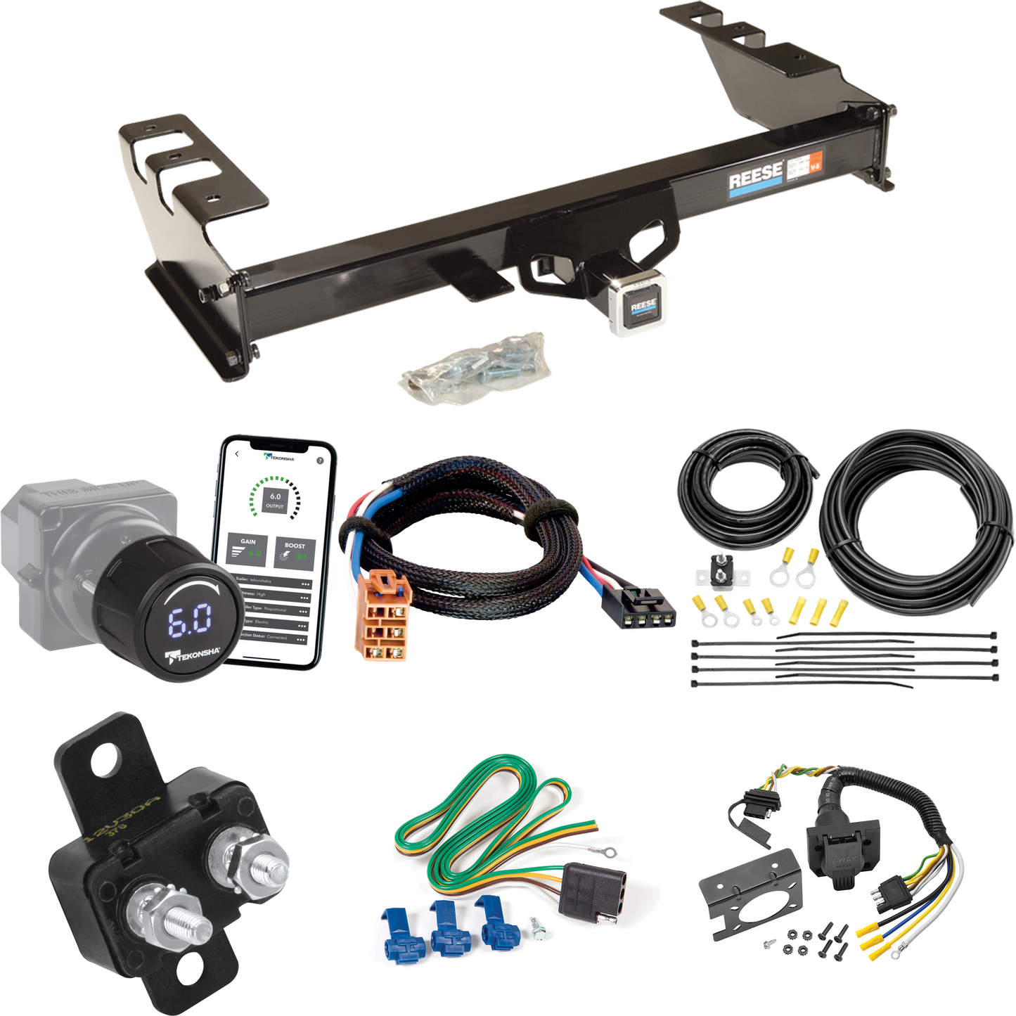 Fits 2005-2007 Chevrolet Silverado 1500 HD Trailer Hitch Tow PKG w/ Tekonsha Prodigy iD Bluetooth Wireless Brake Control + Plug & Play BC Adapter + 7-Way RV Wiring By Reese Towpower