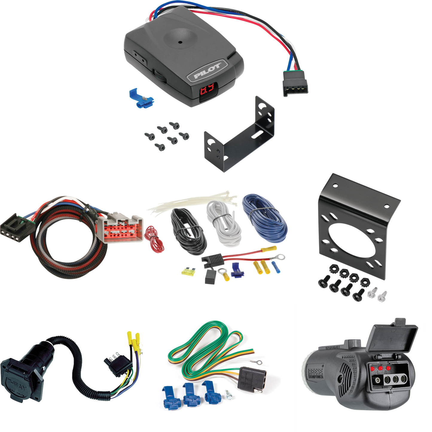 Fits 2008-2016 Ford F-550 Super Duty 7-Way RV Wiring + Pro Series Pilot Brake Control + Plug & Play BC Adapter + 2 in 1 Tester & 7-Way to 4-Way Adapter By Reese Towpower