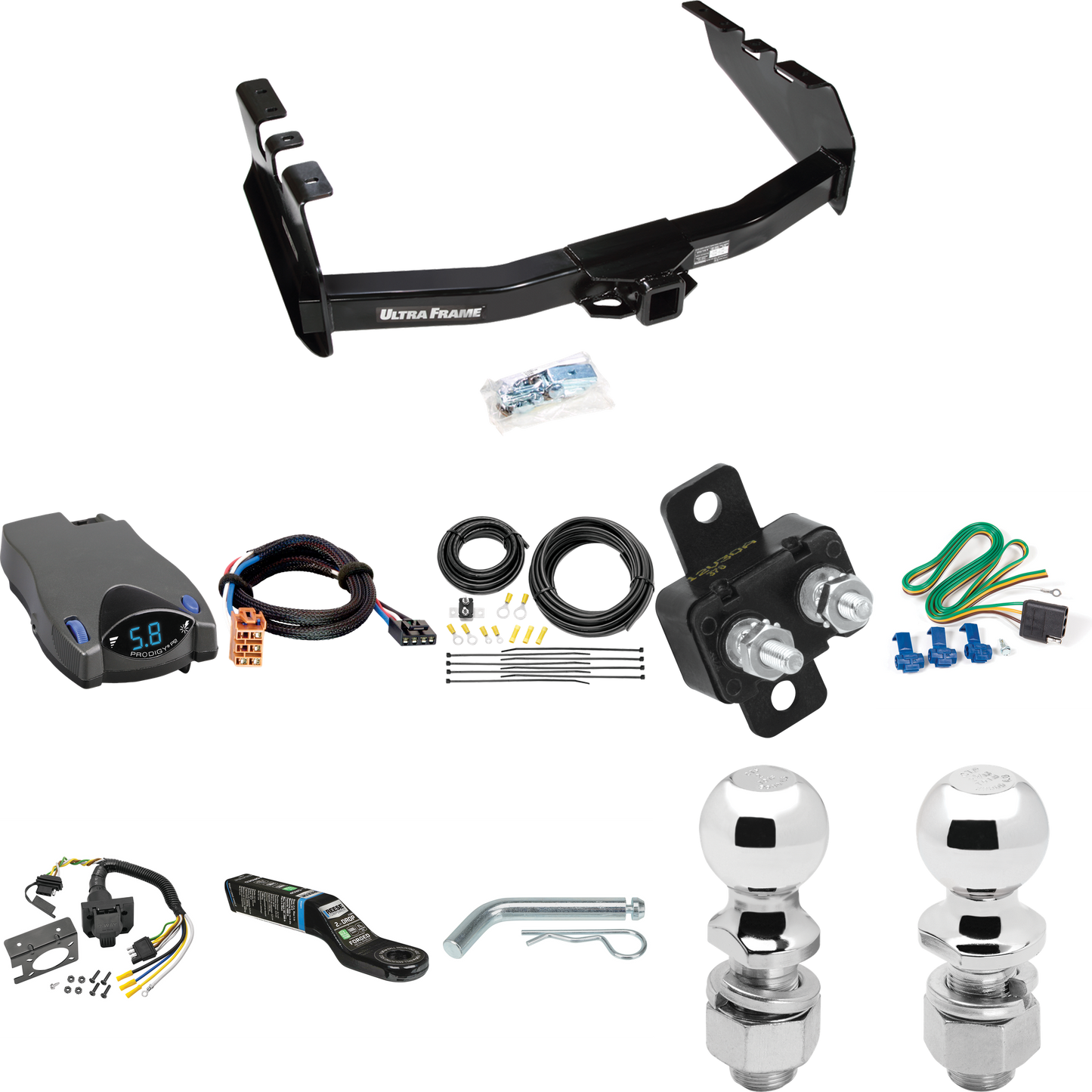 Se adapta al paquete de enganche de remolque Chevrolet Silverado 1500 HD 2003-2003 con control de freno Tekonsha Prodigy P2 + adaptador BC Plug &amp; Play + cableado RV de 7 vías + soporte de bola y caída de 2" y 2-5/16" de Draw-Tite