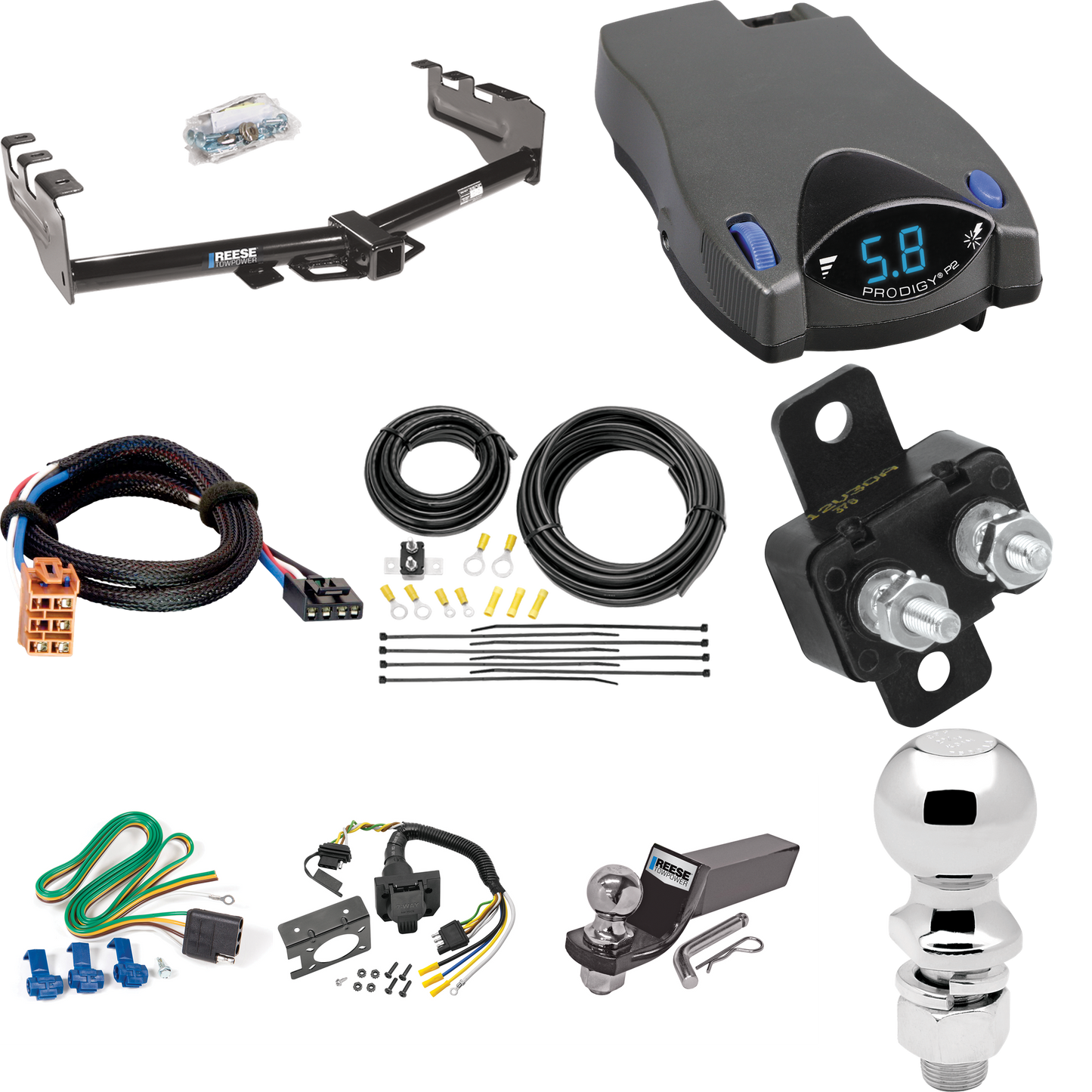 Fits 2003-2007 Chevrolet Silverado 1500 Trailer Hitch Tow PKG w/ Tekonsha Prodigy P2 Brake Control + Plug & Play BC Adapter + 7-Way RV Wiring + 2" & 2-5/16" Ball & Drop Mount (For (Classic) Models) By Reese Towpower