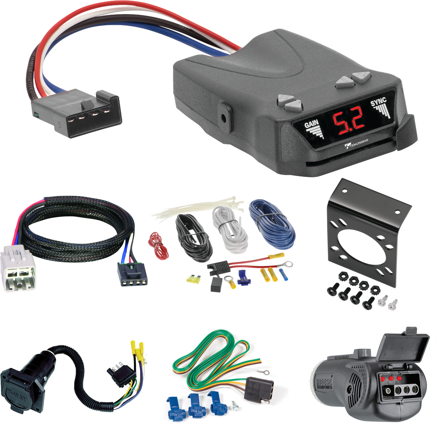 Fits 2005-2007 Ford F-250 Super Duty 7-Way RV Wiring + Tekonsha Brakeman IV Brake Control + Plug & Play BC Adapter + 2 in 1 Tester & 7-Way to 4-Way Adapter By Reese Towpower