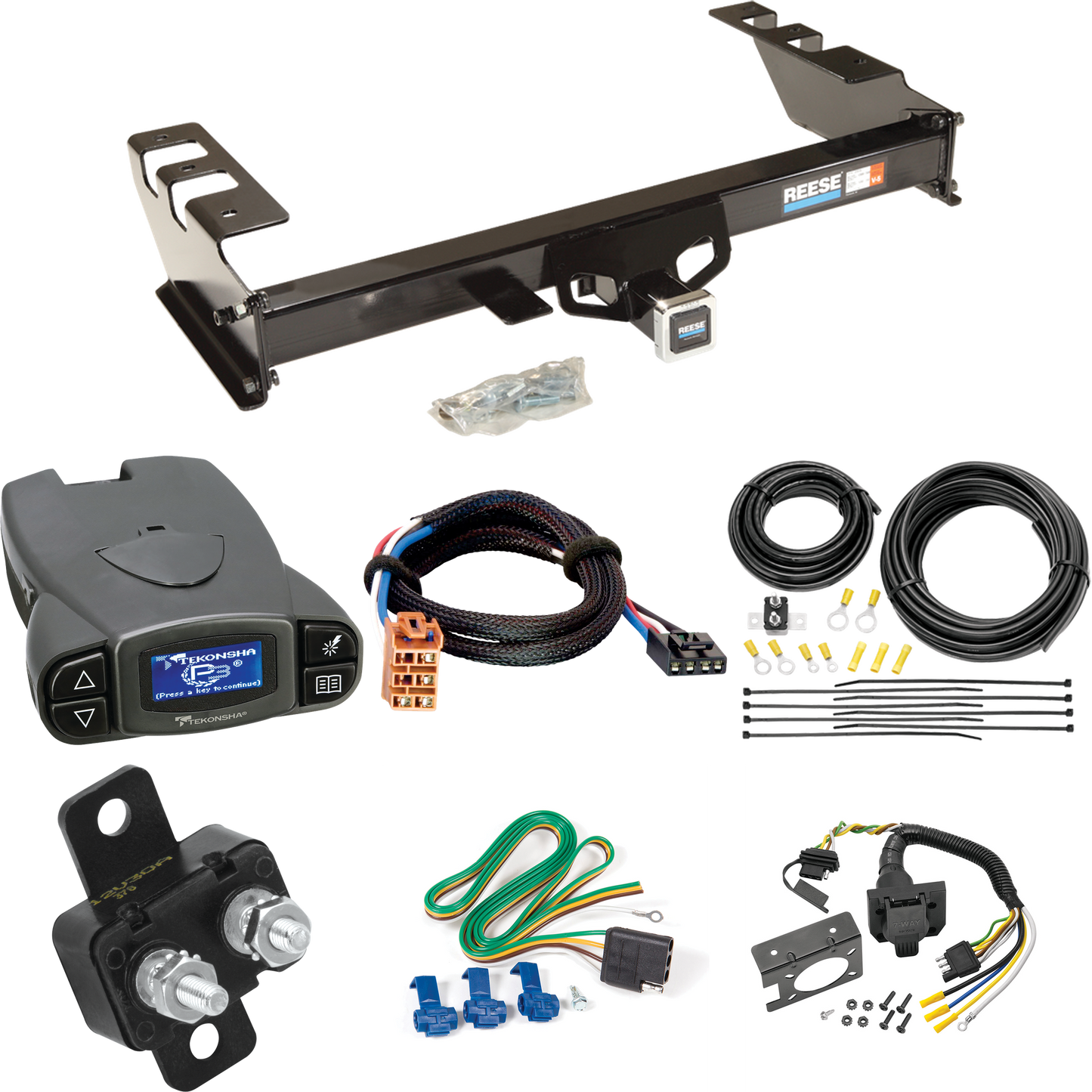 Fits 2005-2007 GMC Sierra 1500 HD Trailer Hitch Tow PKG w/ Tekonsha Prodigy P3 Brake Control + Plug & Play BC Adapter + 7-Way RV Wiring By Reese Towpower