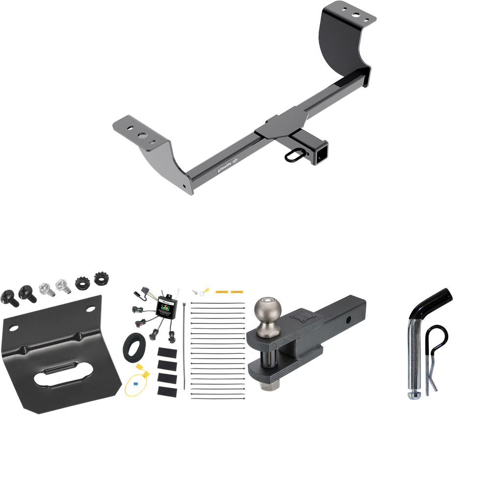 Fits 2008-2010 Chrysler 300 Trailer Hitch Tow PKG w/ 4-Flat Zero Contact "No Splice" Wiring Harness + Clevis Hitch Ball Mount w/ 2" Ball + Pin/Clip + Wiring Bracket By Draw-Tite