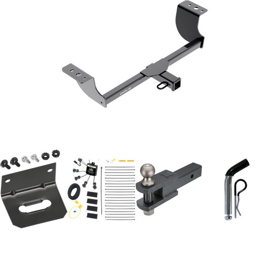 Fits 2008-2010 Chrysler 300 Trailer Hitch Tow PKG w/ 4-Flat Zero Contact "No Splice" Wiring Harness + Clevis Hitch Ball Mount w/ 2" Ball + Pin/Clip + Wiring Bracket By Draw-Tite